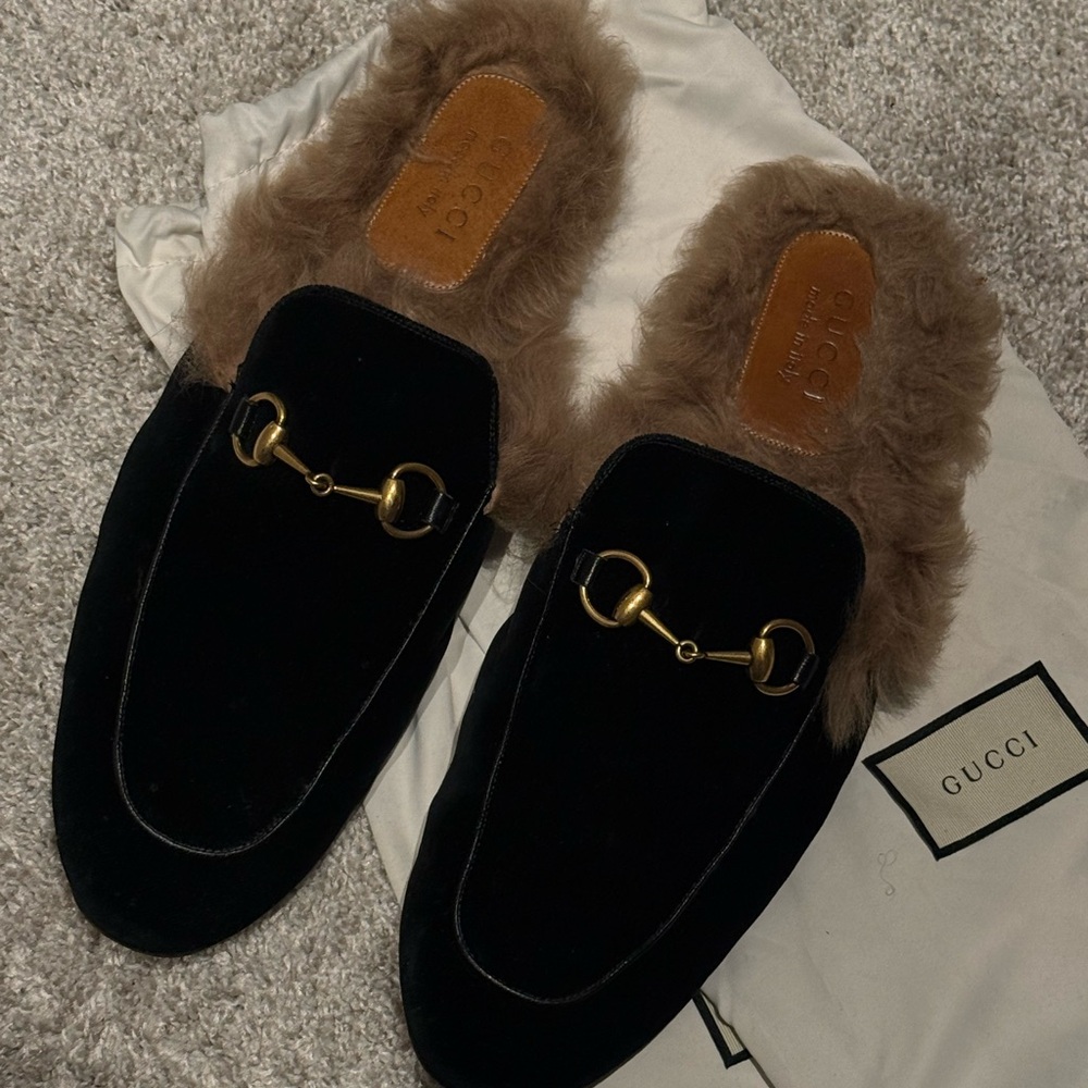 Gucci Black and Brown Fur-Lined Men's Loafers - Picture 4 of 8